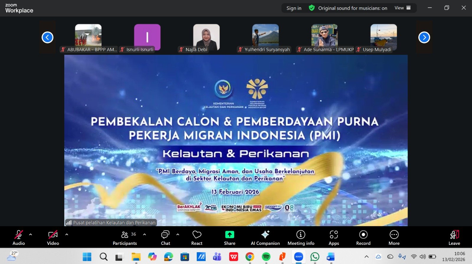 Pembekalan Pekerja Migran Indonesia Sektor Kelautan dan Perikanan dengan tema: “PMI Berdaya, Migrasi Aman, dan Usaha Berkelanjutan di Sektor Kelautan dan Perikanan”